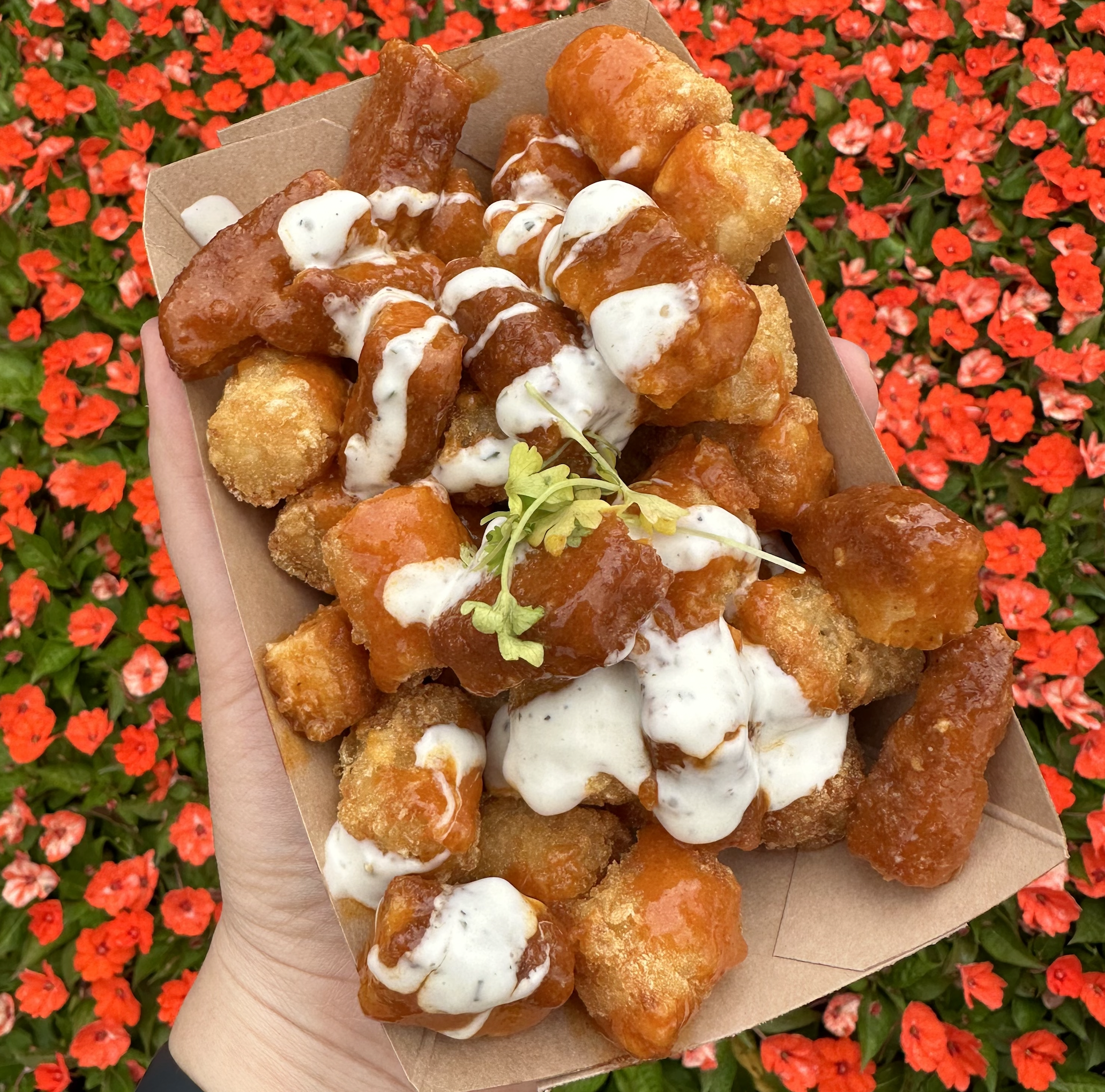 Plant-based Buffalo Chicken Tender Poutine